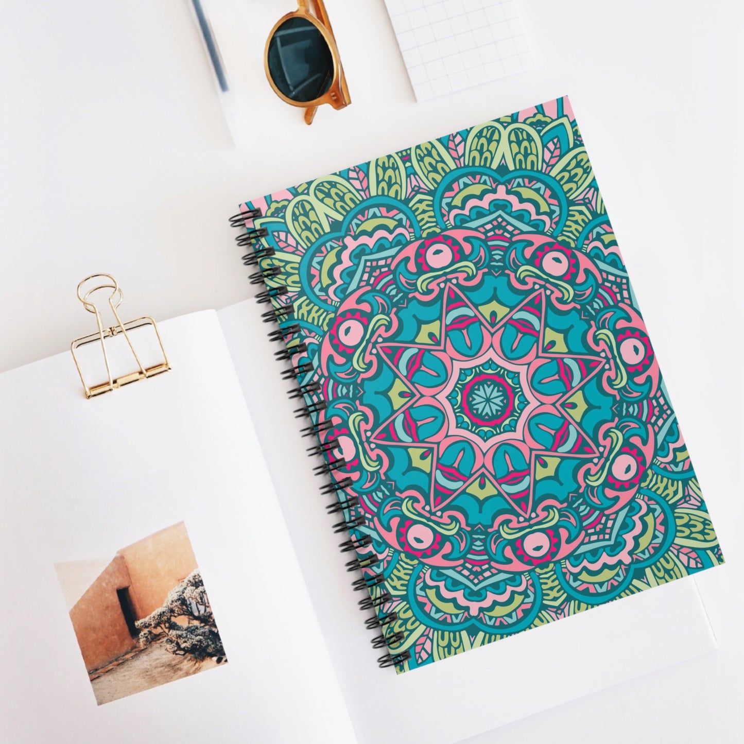 Green and Purple Mandala Spiral Notebook Ruled Line
