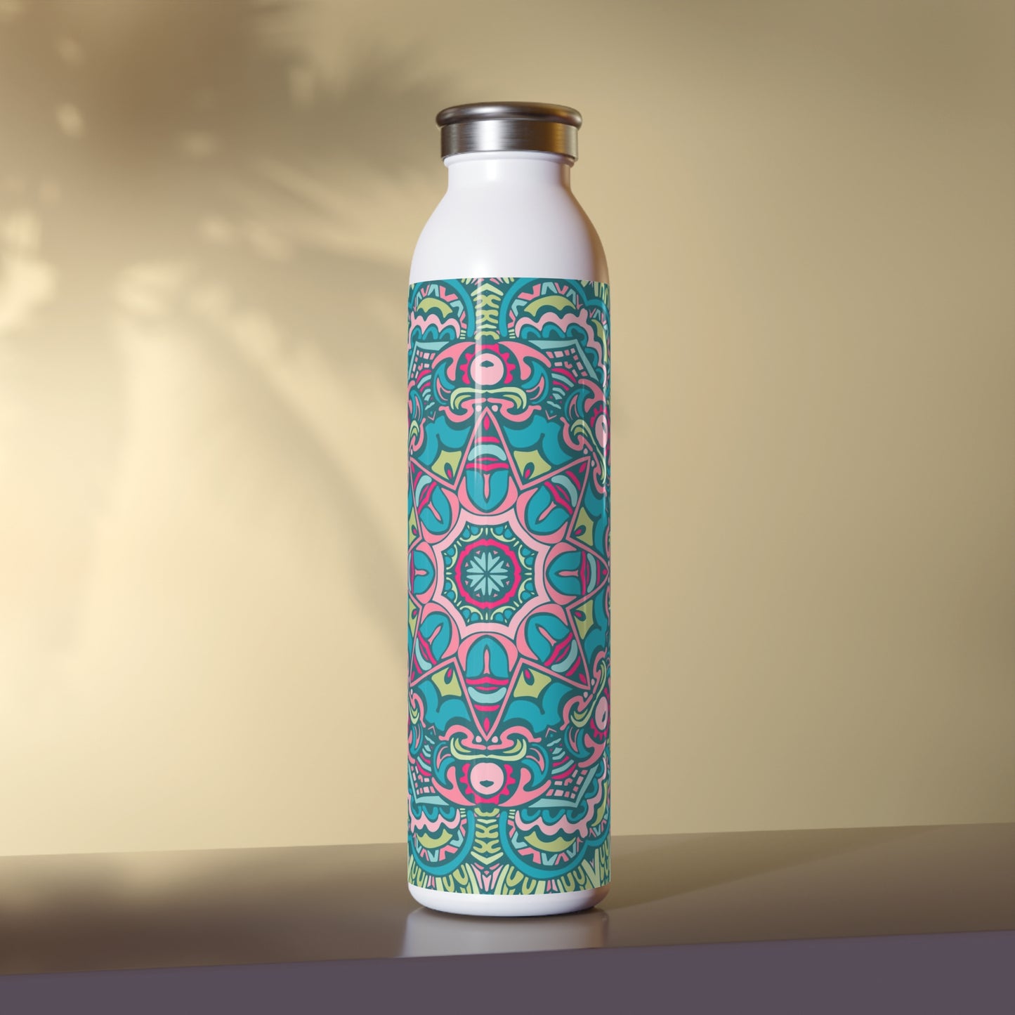 Green and Purple Mandala Slim Water Bottle