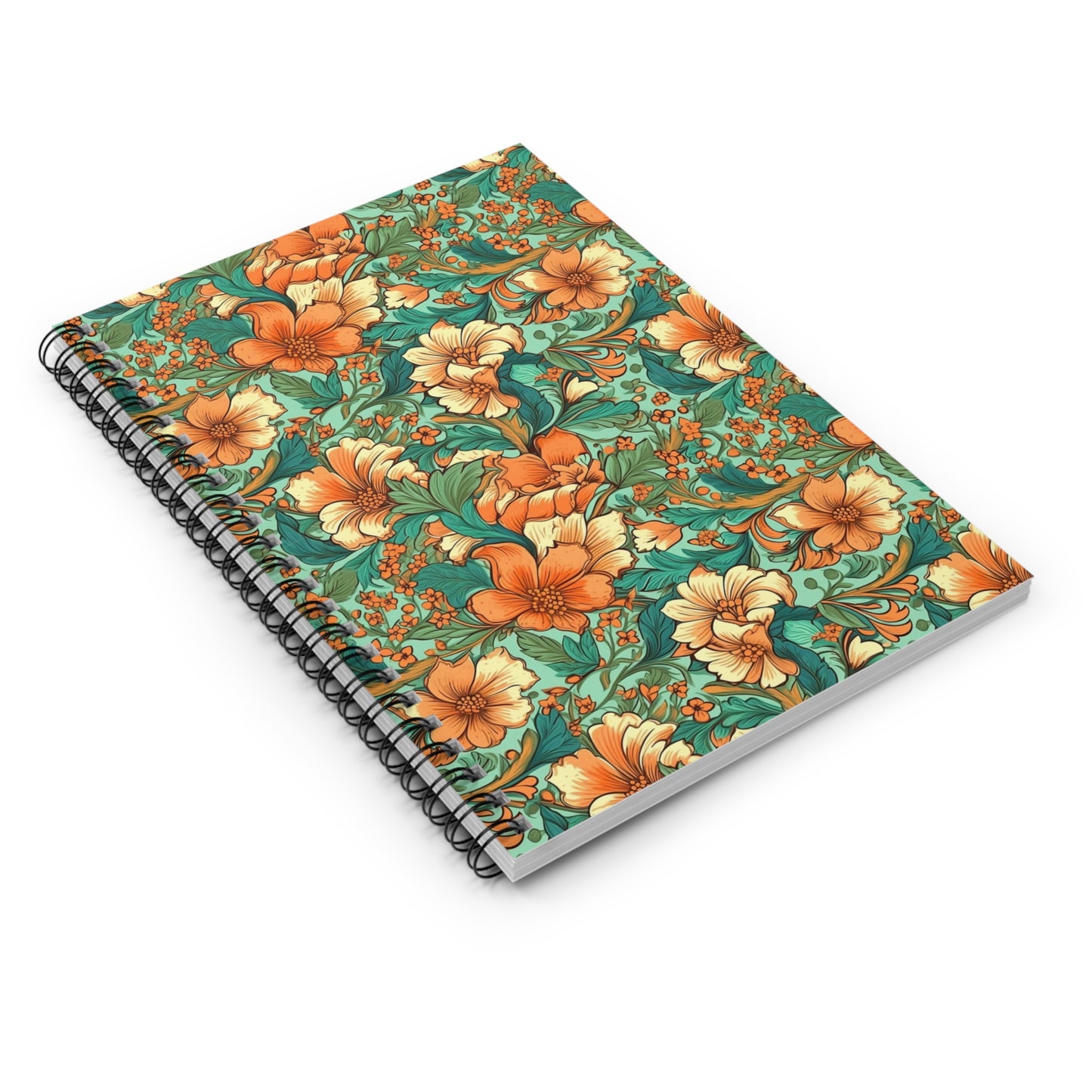 Vintage Floral Pattern Orange Boho Theme Spiral Notebook - Ruled Line
