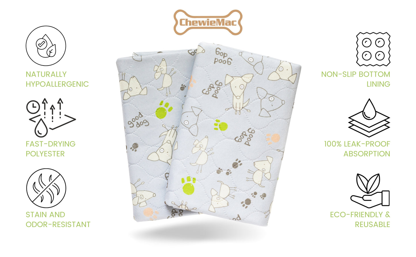 ChewieMac® Washable Reusable Pet Training Pads, Large 28 in x 31 in, Grey