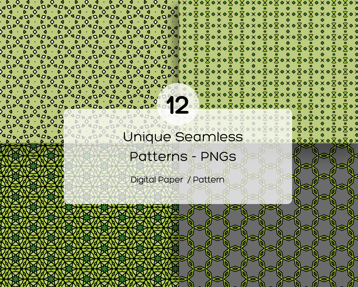 Seamless Green Geometric Classic Style Digital Paper Patterns