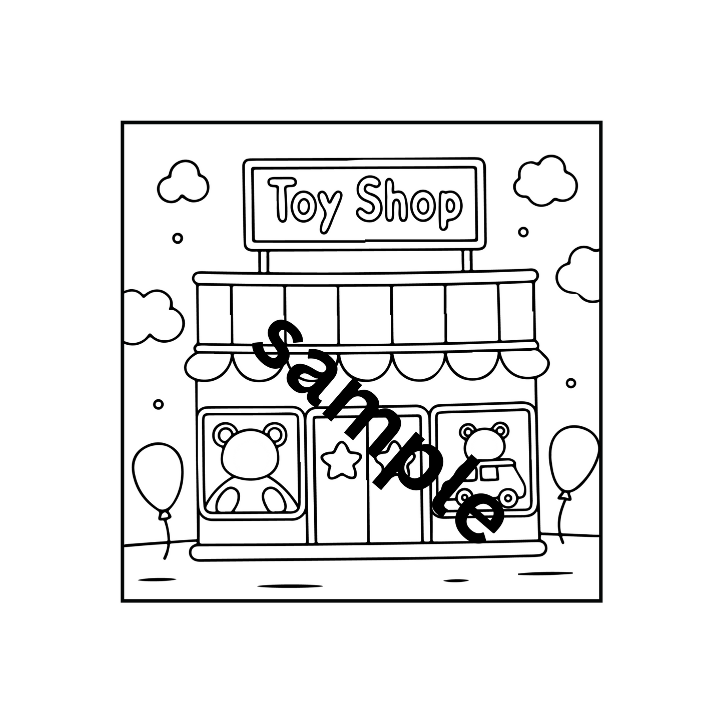 Cute Storefronts Coloring Book | 45 Bold Easy Designs Thick Line Colouring Sheets Kids Teens Adults | Printable Instant PDF Digital Download