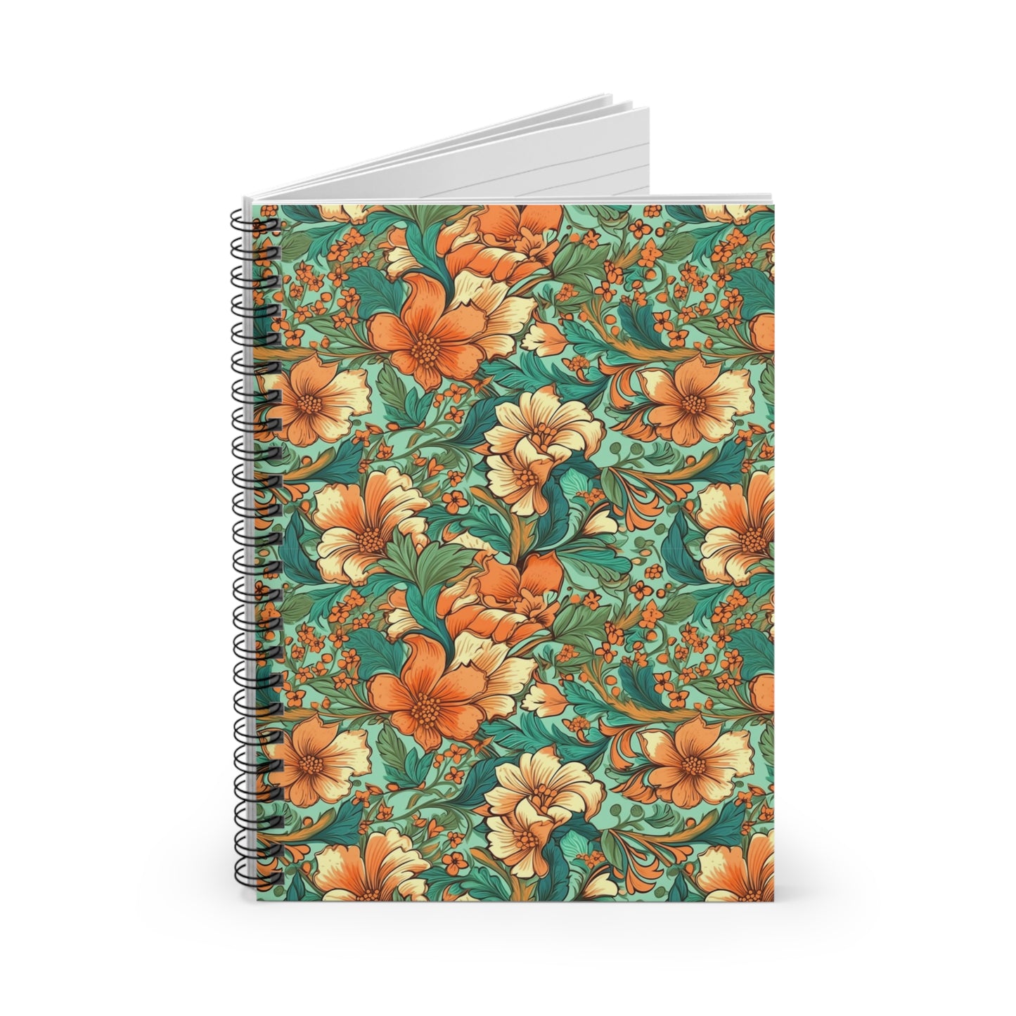 Vintage Floral Pattern Orange Boho Theme Spiral Notebook - Ruled Line