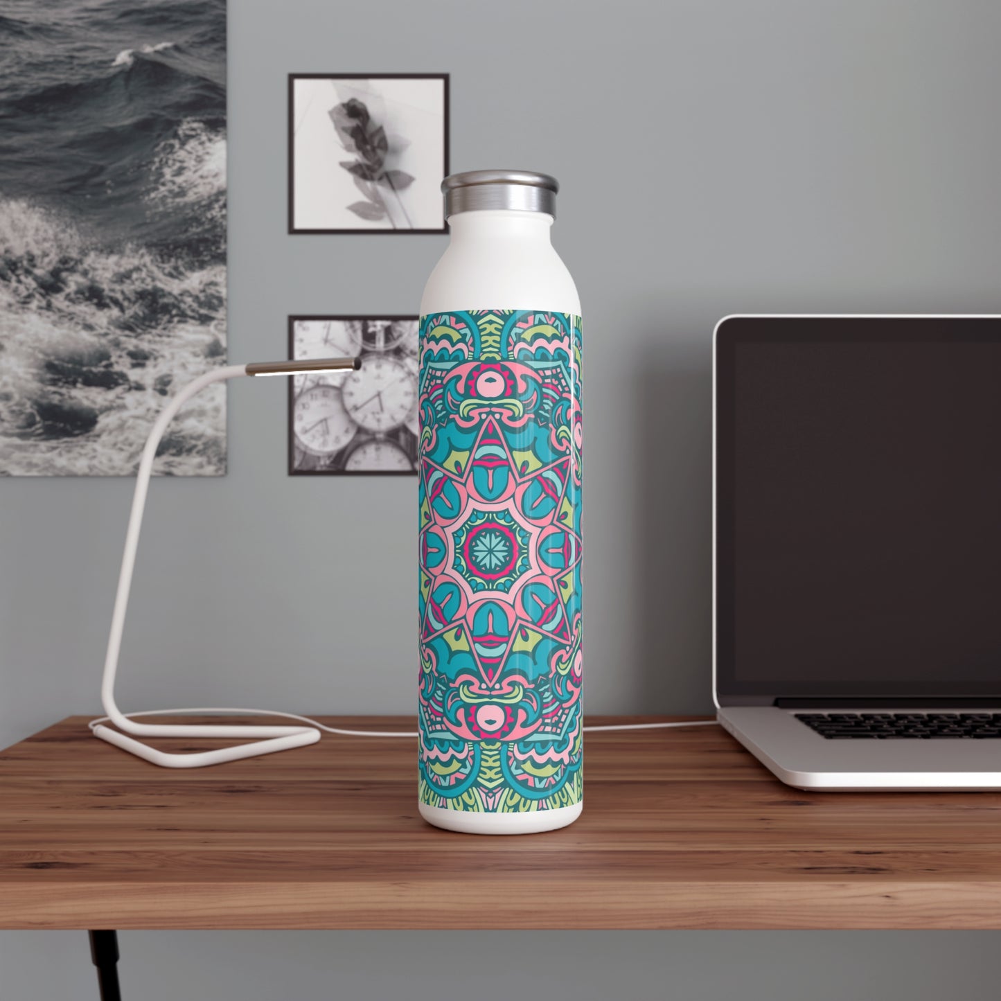 Green and Purple Mandala Slim Water Bottle