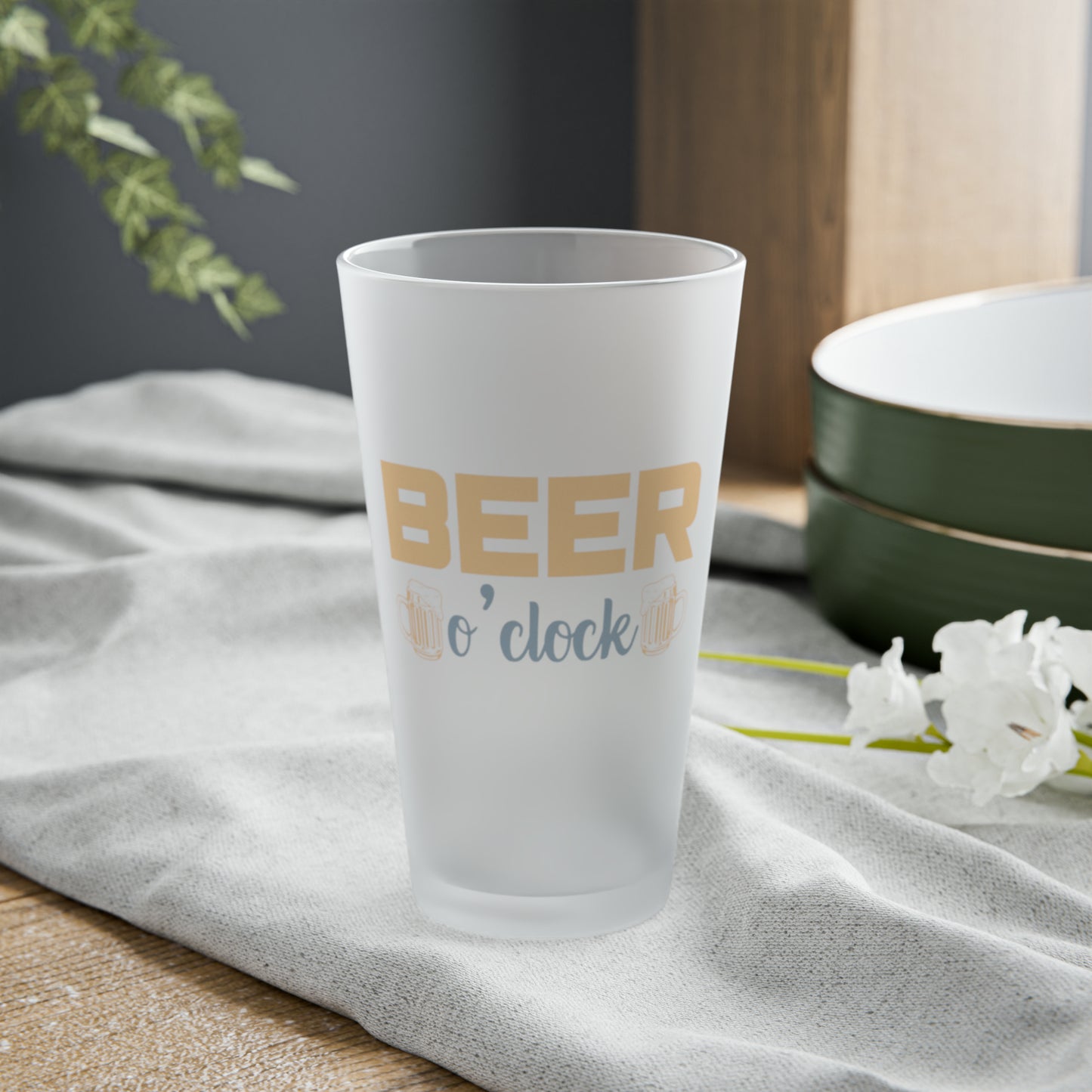 Beer O'Clock Frosted Pint Beer Glass, 16oz