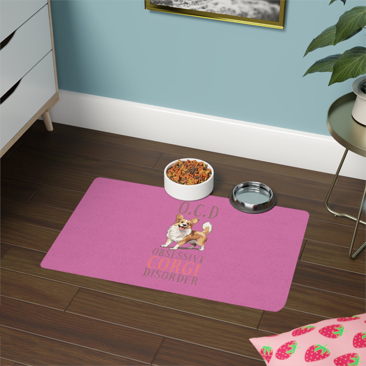 Obsessive Corgi Behavior Pet Food Mat (12x18)