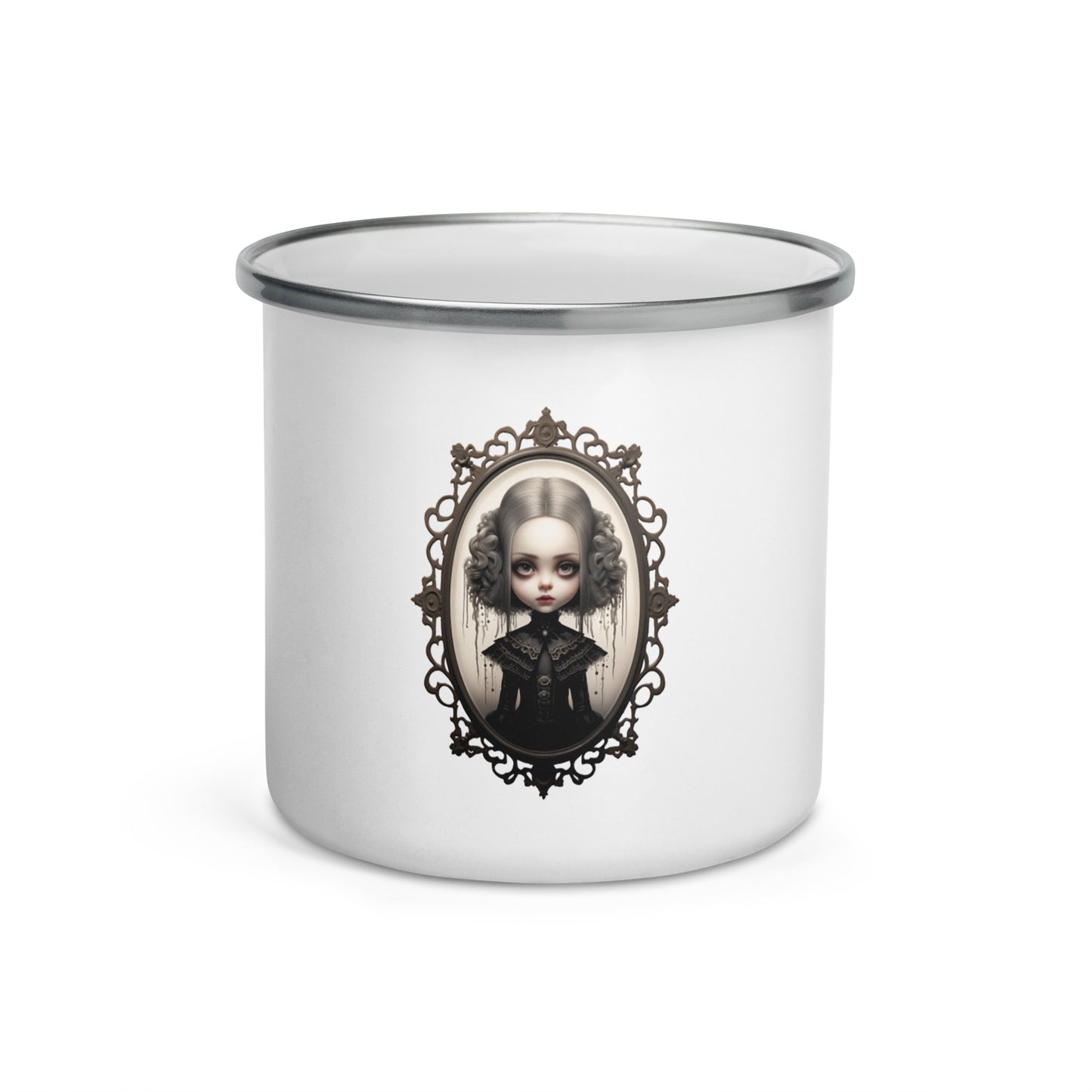 Girl Gone Gothic Enamel Mug, Halloween Horror Theme