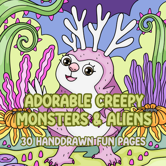 Adorable Creepy Monsters and Aliens Coloring Book | Hand Drawn Coloring Pages for Relaxation and Fun | Printable PDF Digital Download