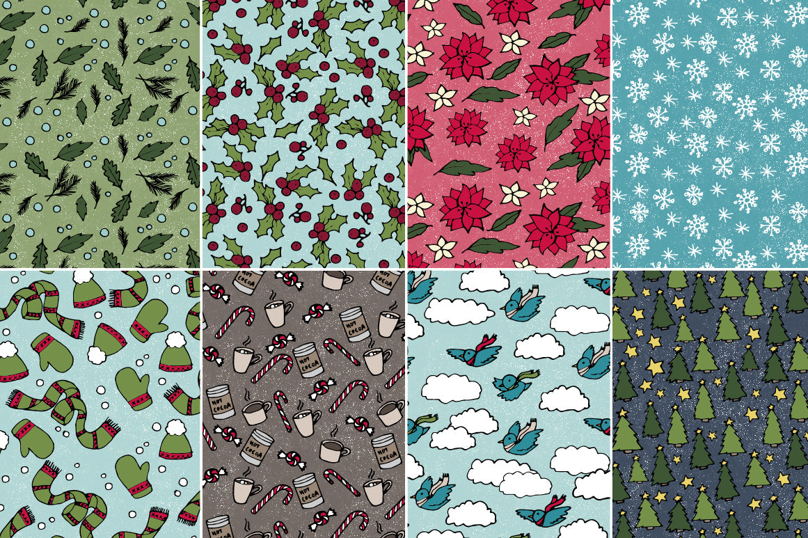 Holiday Digital Paper Patterns, 8 Seamless Patterns with Commercial License