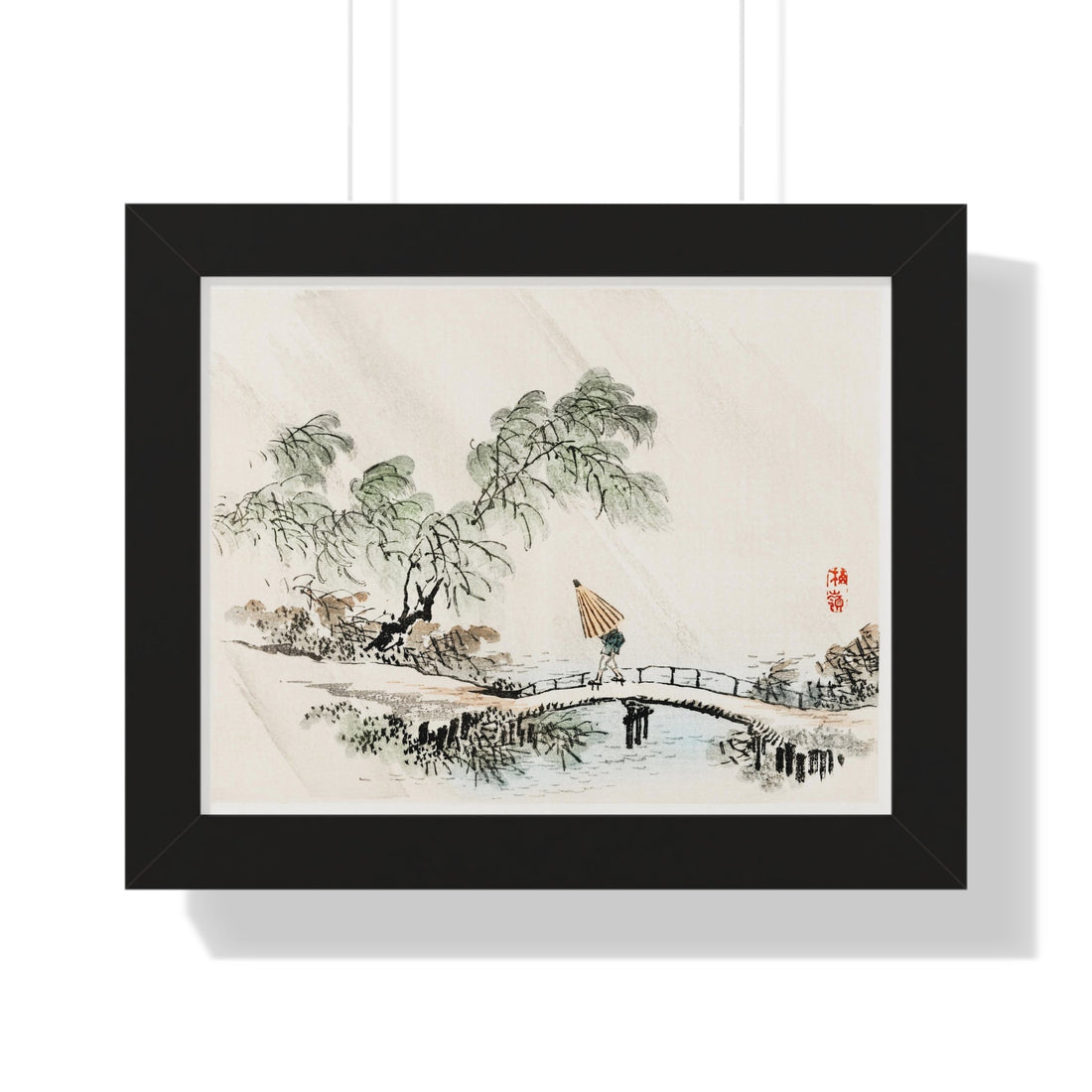 Bring Serenity Home with the Bairei, Man Walking a Bridge Framed Poster