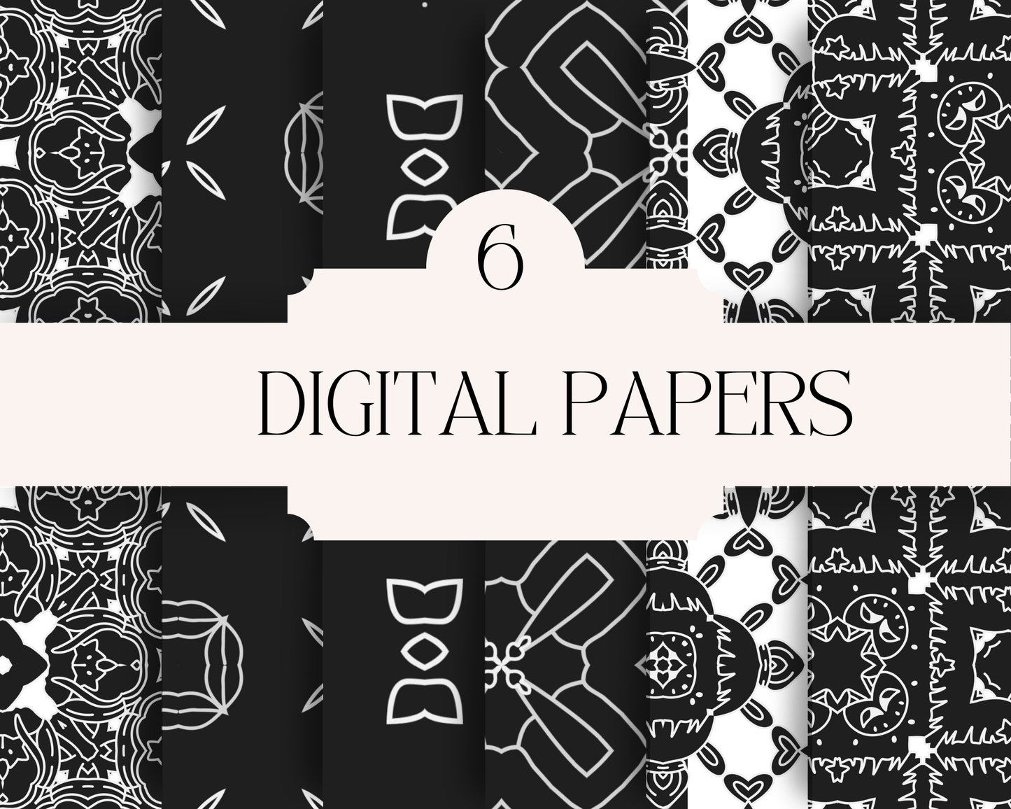 Seamless Black & White Geometric Classic Style Digital Paper Patterns