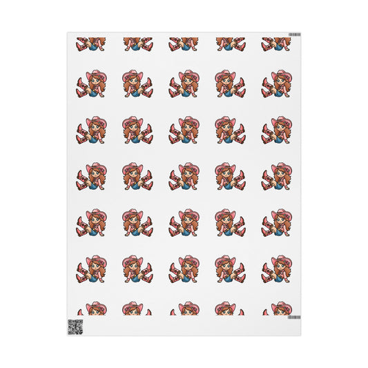 Cowgirl Cartoon Wrapping Paper Roll — Cute Rodeo Gift Wrap for Kids & Western Parties