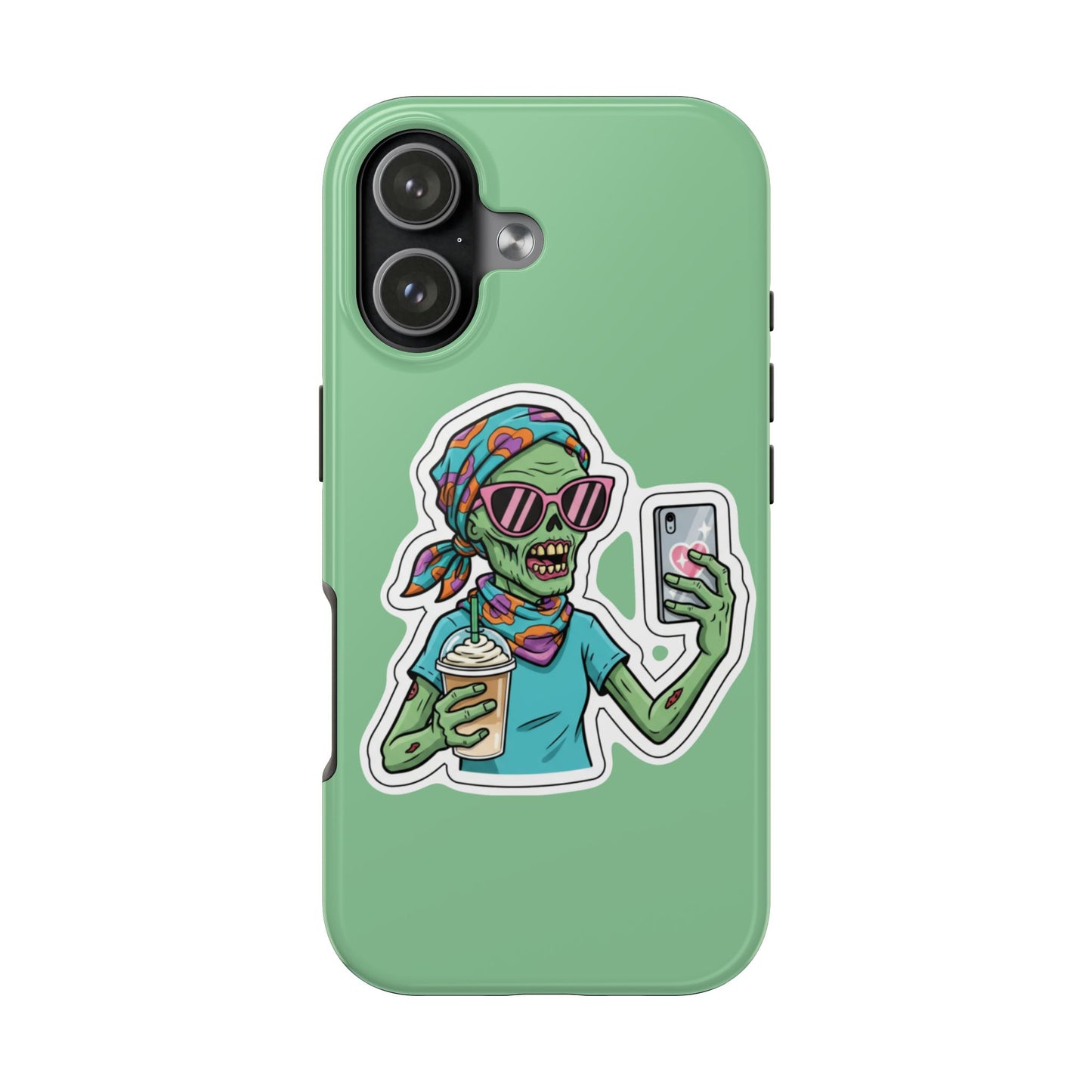 Zombie Selfie Tough Phone Case — Retro Skull with Sunglasses & Drink