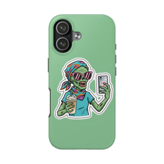 Zombie Selfie Tough Phone Case — Retro Skull with Sunglasses & Drink
