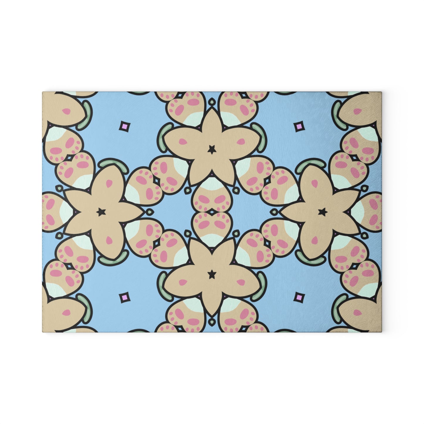 Glass Cutting Board — Pastel Floral Kaleidoscope Kitchen Board