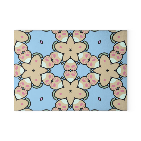 Glass Cutting Board — Pastel Floral Kaleidoscope Kitchen Board