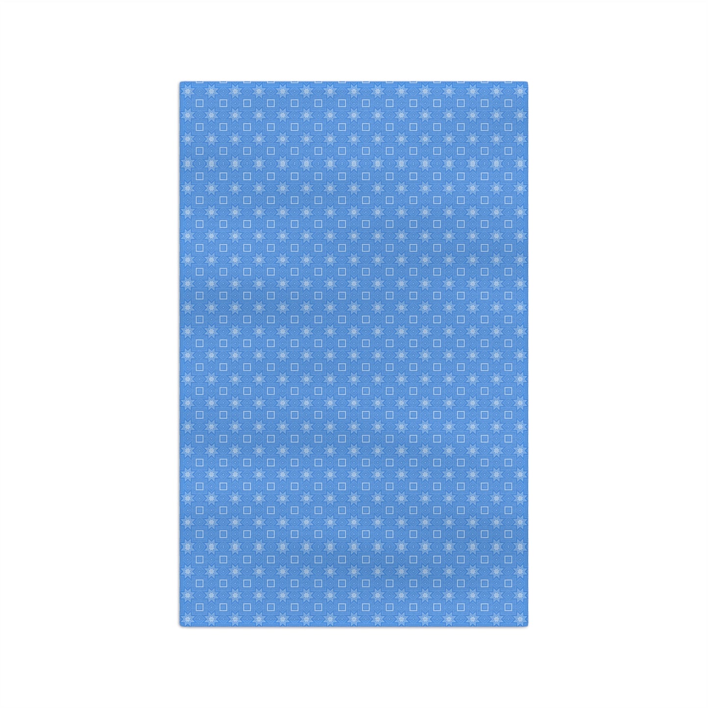 Blue Geometric Microfiber Tea Towel — Small Square Pattern Cotton-Look Kitchen Towel