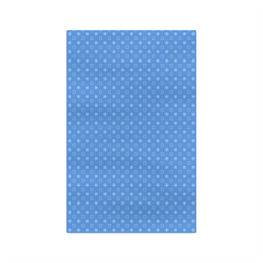 Blue Geometric Microfiber Tea Towel — Small Square Pattern Cotton-Look Kitchen Towel