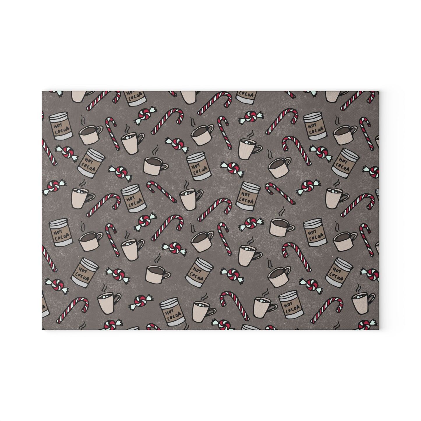 Holiday Cocoa & Candy Cane Glass Cutting Board — Festive Kitchen Decor