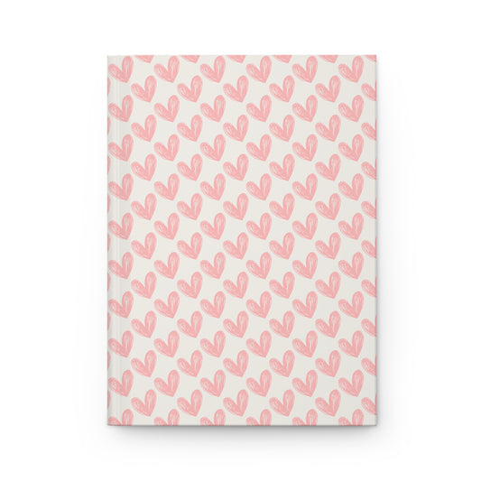 Pink Watercolor Hearts Hardcover Journal — Cute Pattern Notebook for Valentine’s, Gift, & Daily Notes