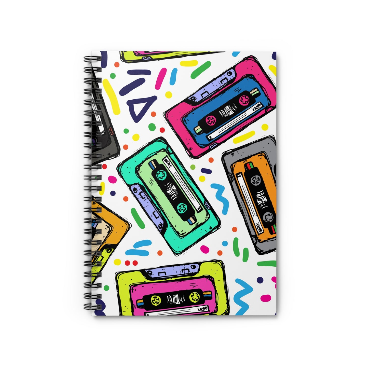 Retro Cassette Tape Spiral Notebook — 90s Neon Music Journal (Ruled)