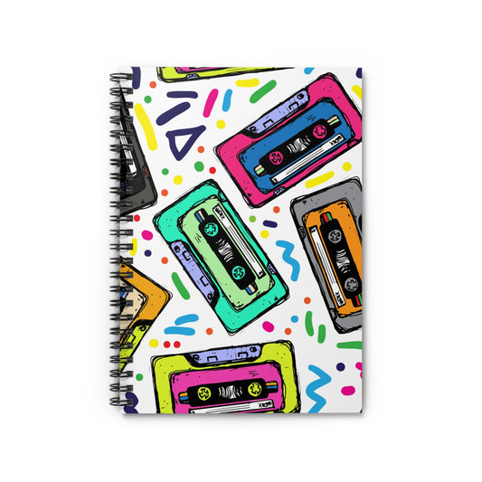 Retro Cassette Tape Spiral Notebook — 90s Neon Music Journal (Ruled)