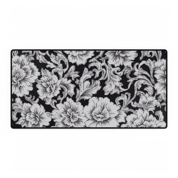Black and White Floral Desk Mat