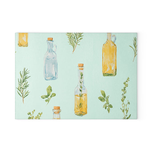 Herb and olive oil glass cutting board