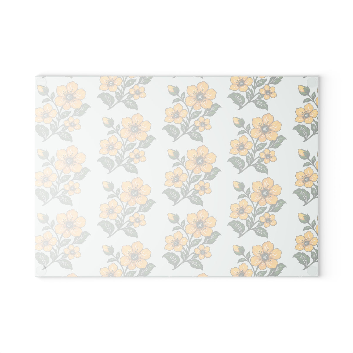 Glass Cutting Board Folk Art Yellow Floral Pattern