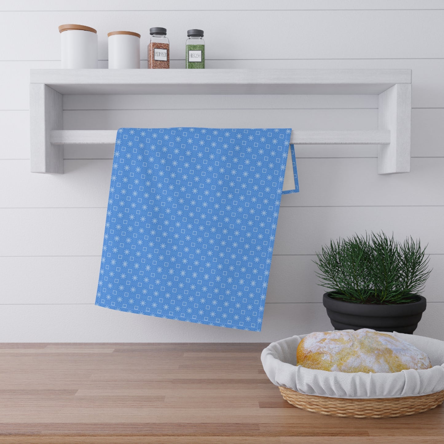 Blue Geometric Print Tea Towel — Cotton Kitchen Towel