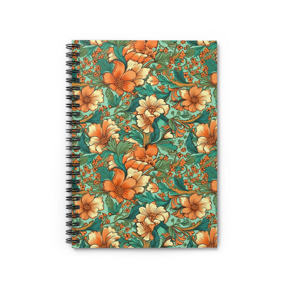 Vintage Floral Pattern Orange Boho Theme Spiral Notebook - Ruled Line