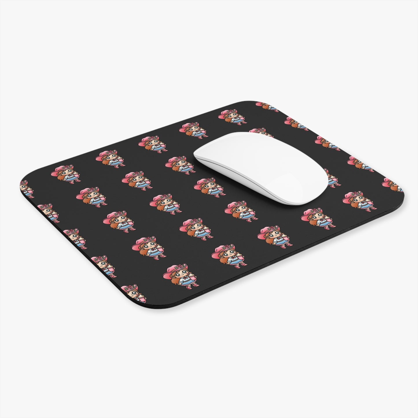 Cute Kawaii Girl Pattern Mouse Pad — Pink Hat Chibi Desk Mat