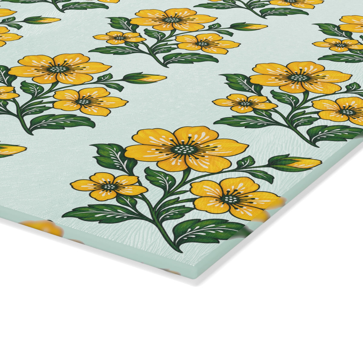Glass Cutting Board Folk Art Yellow Floral Pattern