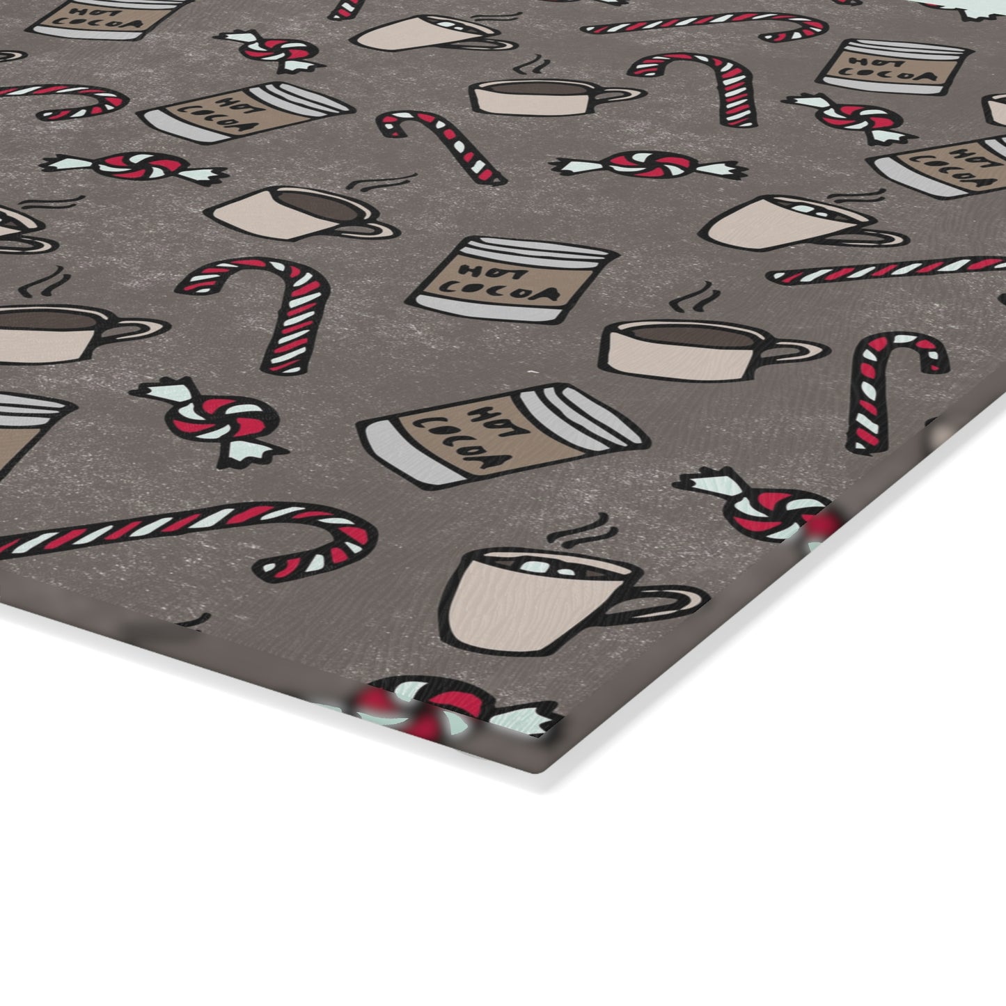 Holiday Cocoa & Candy Cane Glass Cutting Board — Festive Kitchen Decor