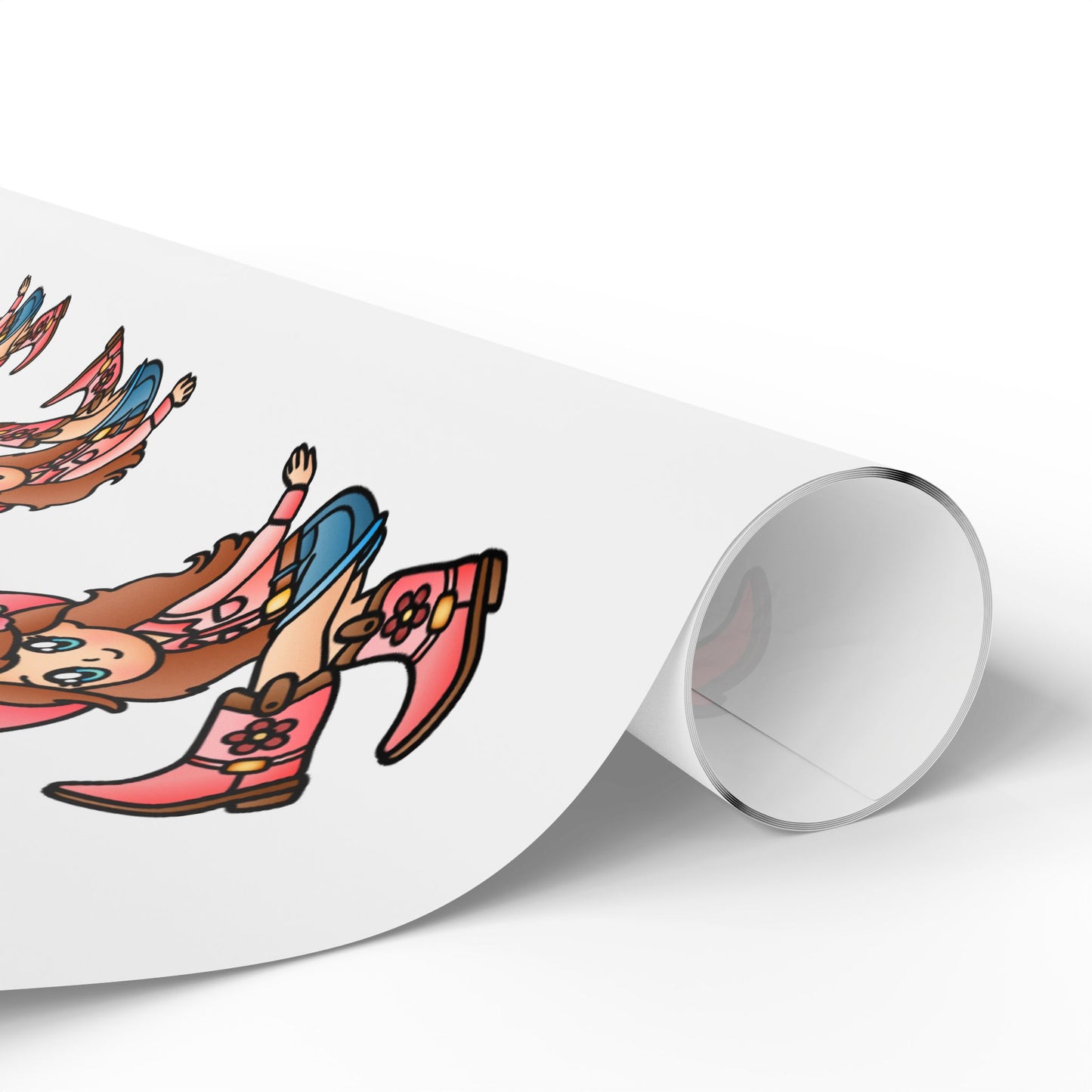 Cowgirl Cartoon Wrapping Paper Roll — Cute Rodeo Gift Wrap for Kids & Western Parties
