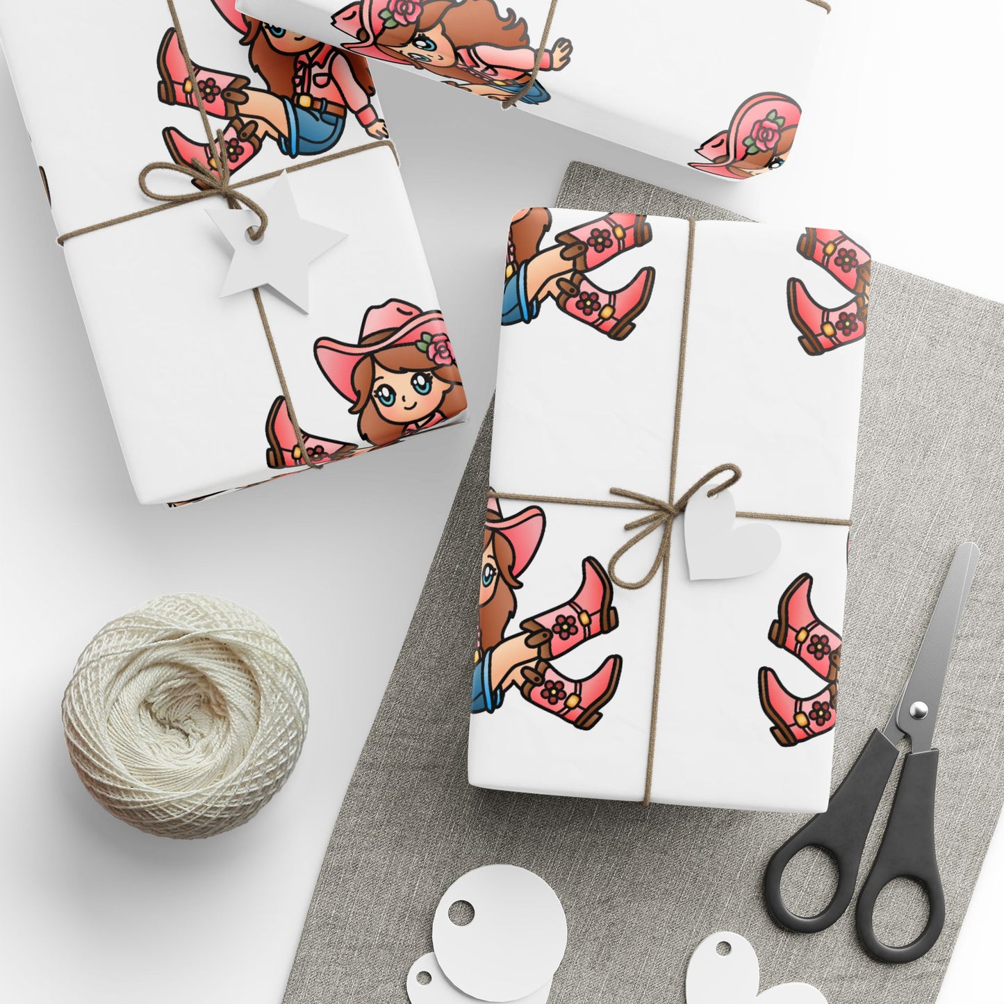 Cowgirl Cartoon Wrapping Paper Roll — Cute Rodeo Gift Wrap for Kids & Western Parties
