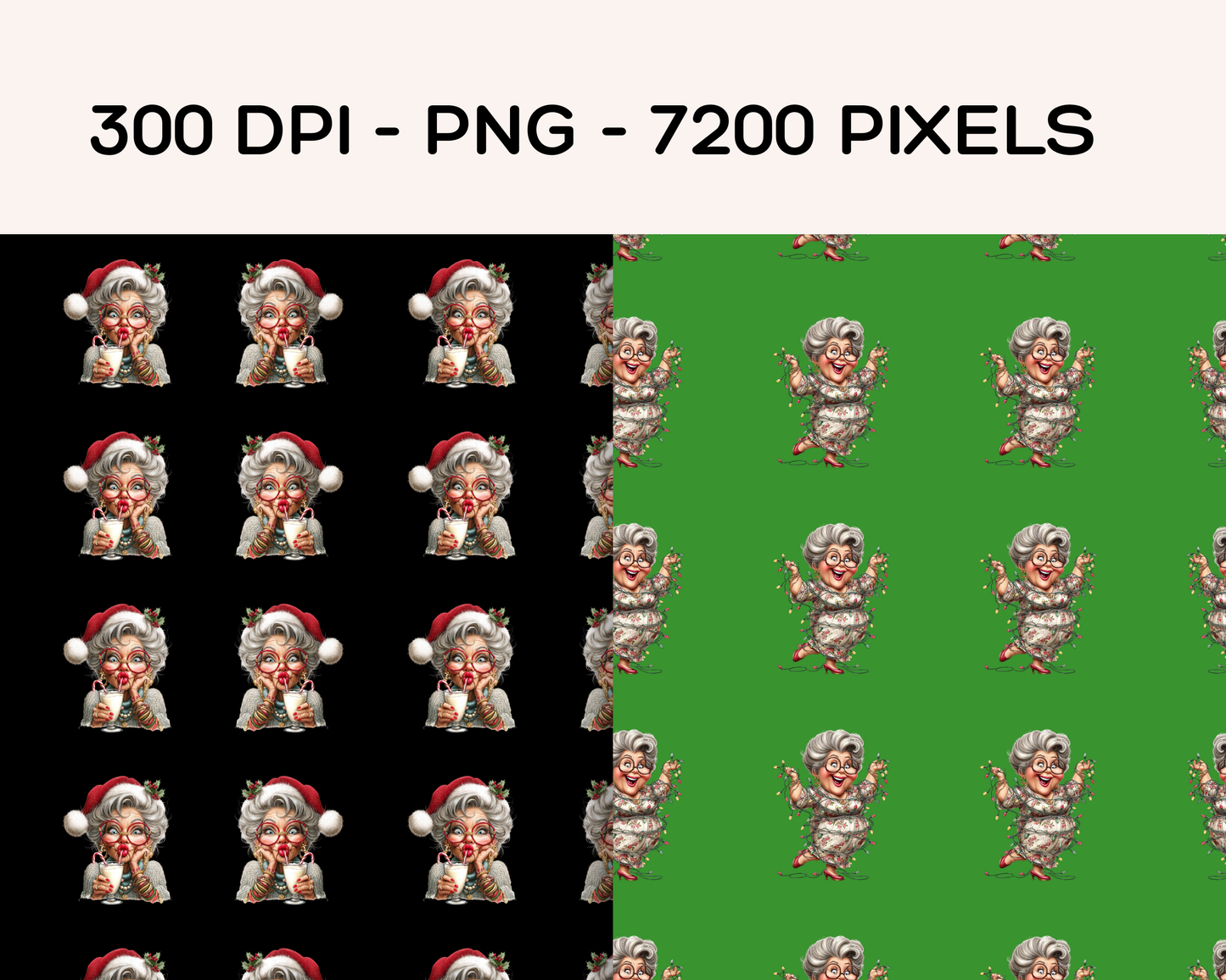 Fun Granny Christmas Seamless Digital Paper Patterns | 4 Digital Prints Instant Download