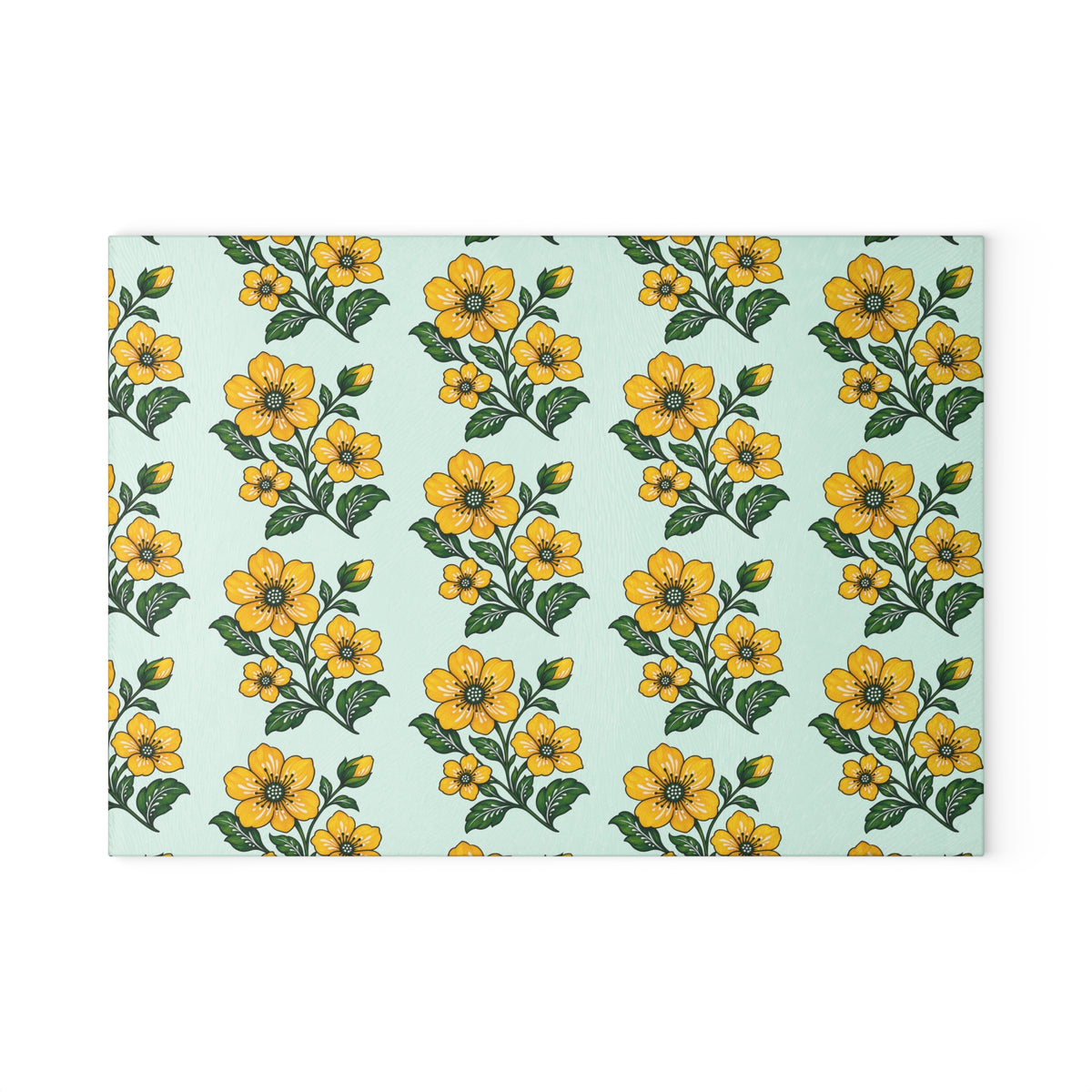 Glass Cutting Board Folk Art Yellow Floral Pattern