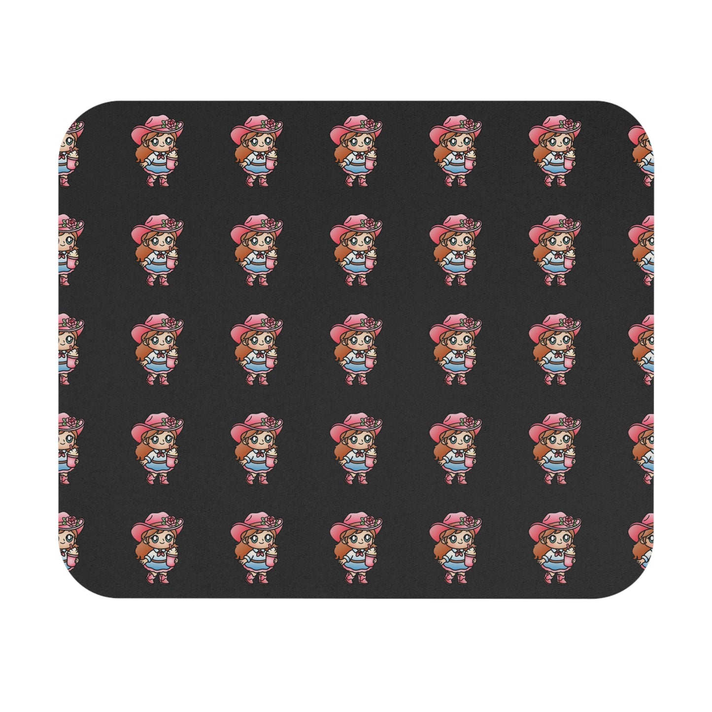 Cute Kawaii Girl Pattern Mouse Pad — Pink Hat Chibi Desk Mat