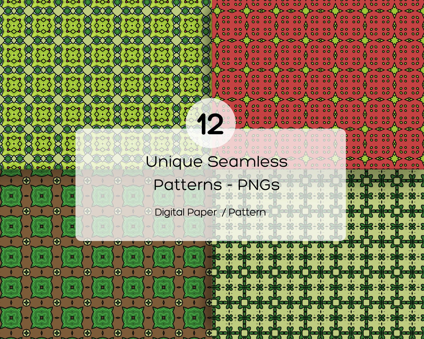 Seamless Green Geometric Classic Style Digital Paper Patterns