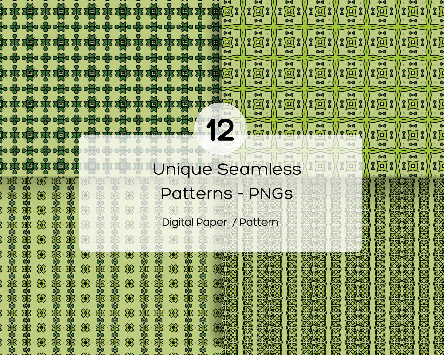 Seamless Green Geometric Classic Style Digital Paper Patterns