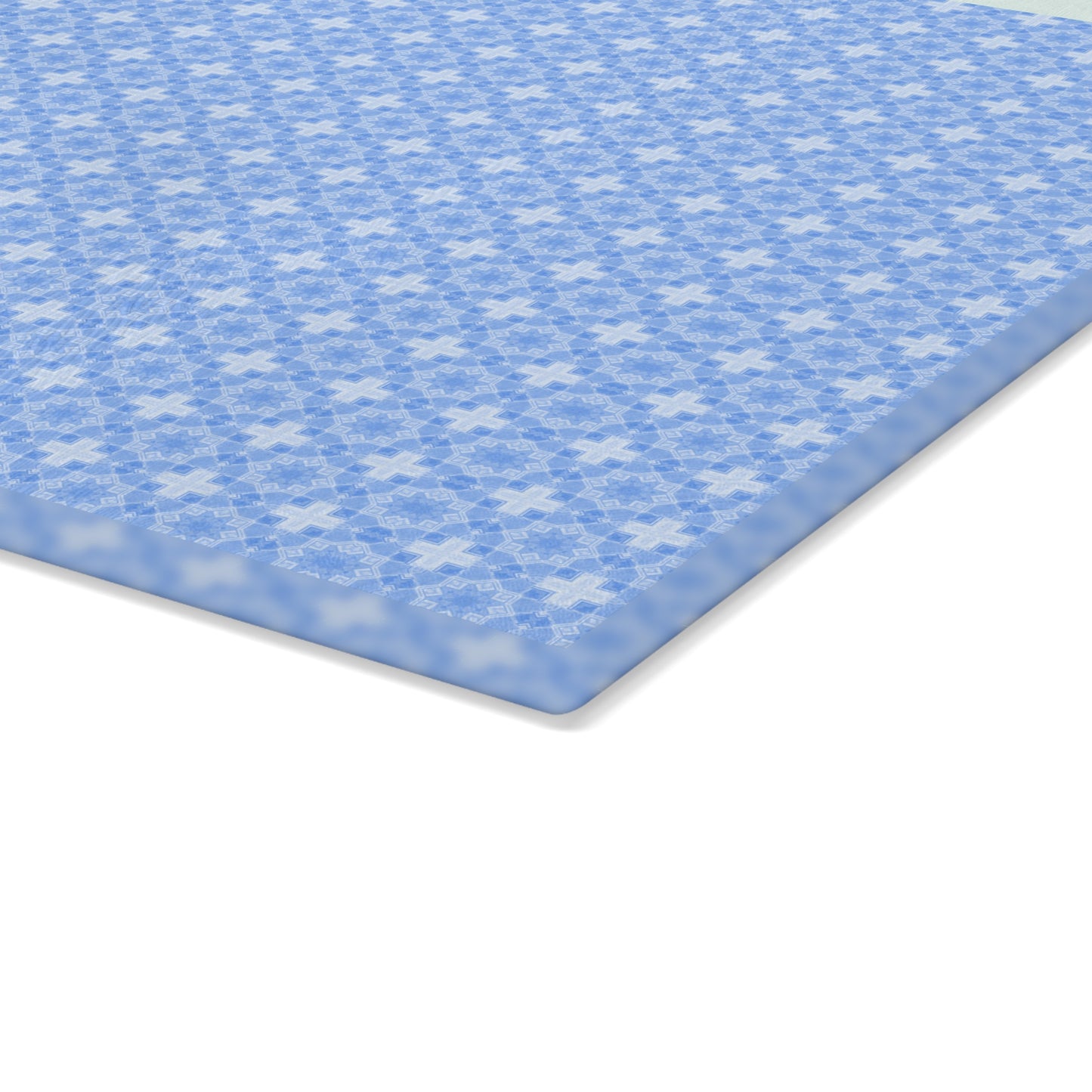 Blue Geometric Glass Cutting Board — Non-Slip Tempered Glass Chopping Board