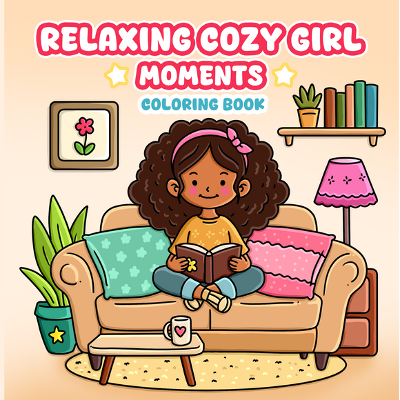 Relaxing Cozy Girl Moments Coloring Book | Set of 40 Stress Relief Simple Coloring Pages for Adults Teens | Printable Instant Download PDF