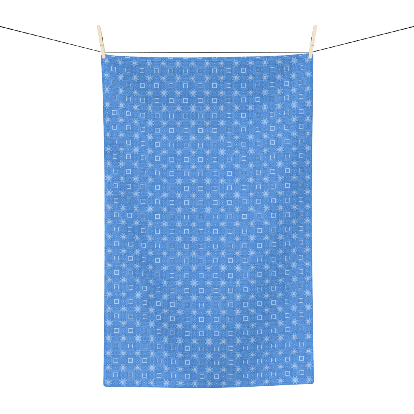 Blue Geometric Microfiber Tea Towel — Small Square Pattern Cotton-Look Kitchen Towel