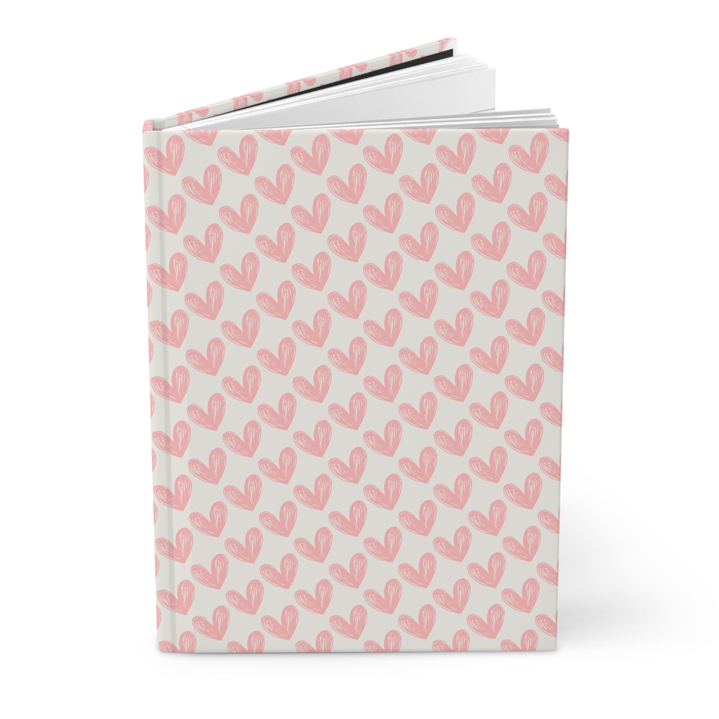 Pink Watercolor Hearts Hardcover Journal — Cute Pattern Notebook for Valentine’s, Gift, & Daily Notes