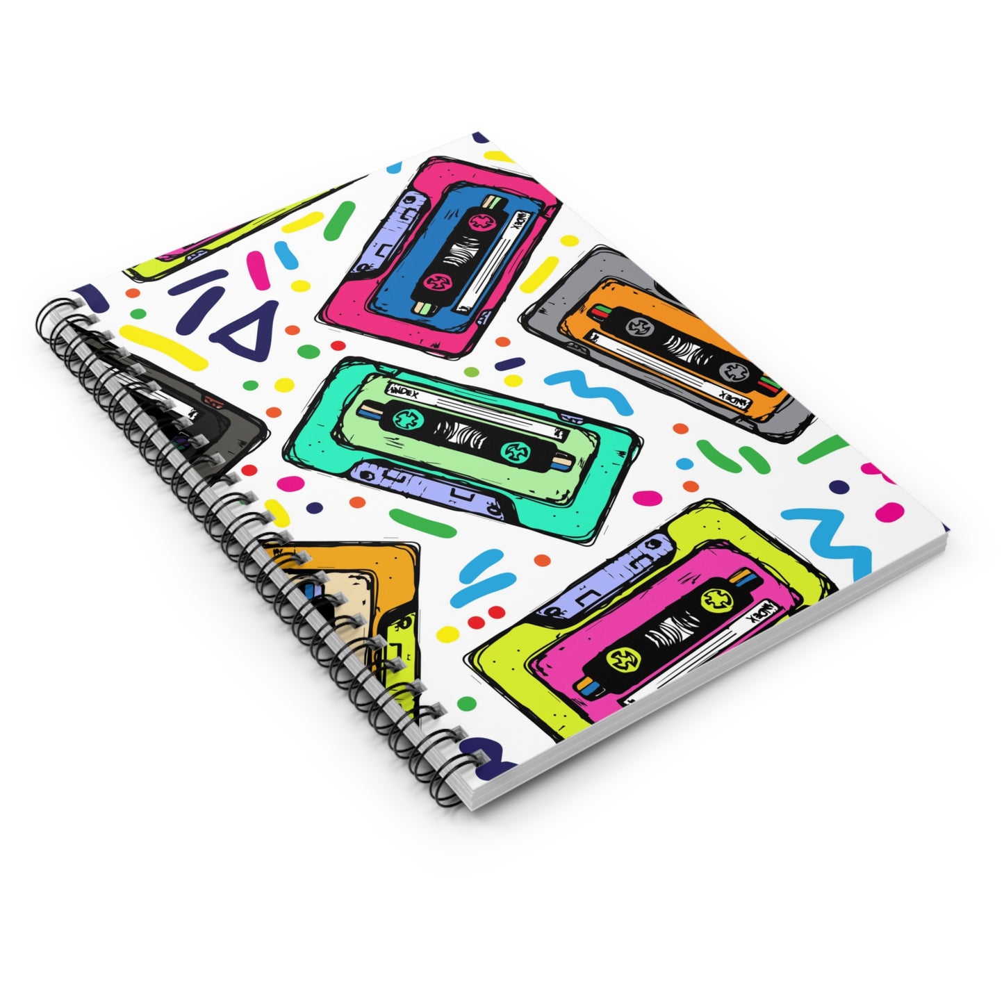 Retro Cassette Tape Spiral Notebook — 90s Neon Music Journal (Ruled)