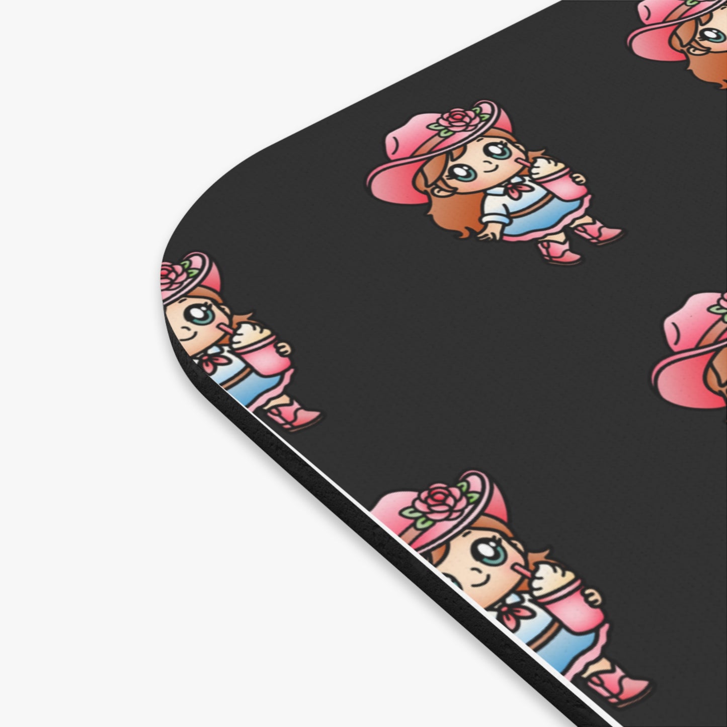 Cute Kawaii Girl Pattern Mouse Pad — Pink Hat Chibi Desk Mat