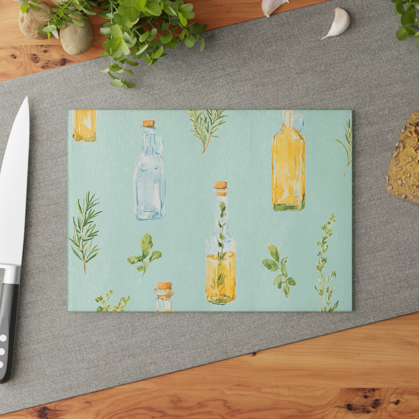 Herb & Olive Oil Glass Cutting Board