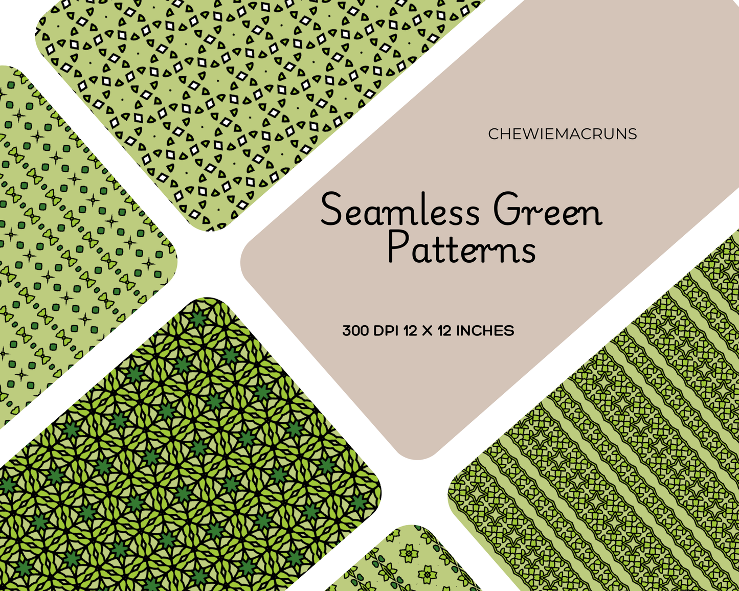 Seamless Green Geometric Classic Style Digital Paper Patterns