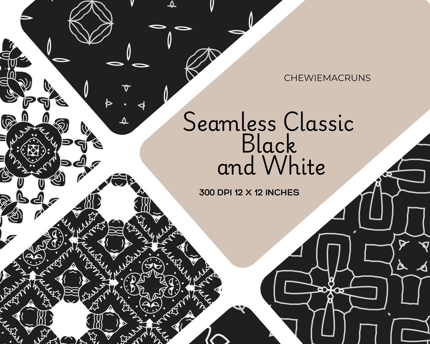 Seamless Black & White Geometric Classic Style Digital Paper Patterns